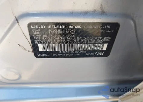 2015 Mitsubishi Mirage De z USA, uszkodzony, nr VIN ML32A3HJXFH009466